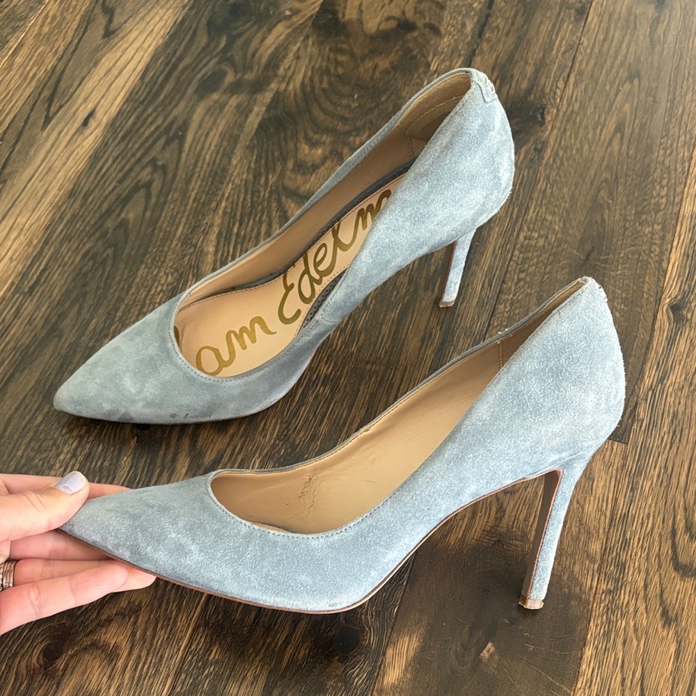 Sam Edelman Powder Blue Suede Pointed-Toe Pumps